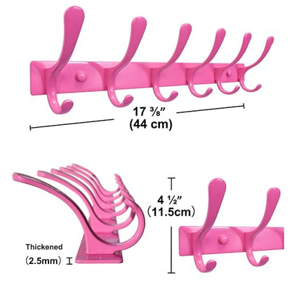 SKOLOO Coat Rack Wall Mounted - 6 Hooks, Heavy Duty, Stainless Steel, Metal Wall Hangers, Sturdy Coat Hooks for Hanging Coats, Jacket, Clothes, Hat, Pink - color: Pink, size: 6 Hook(1 Pack)