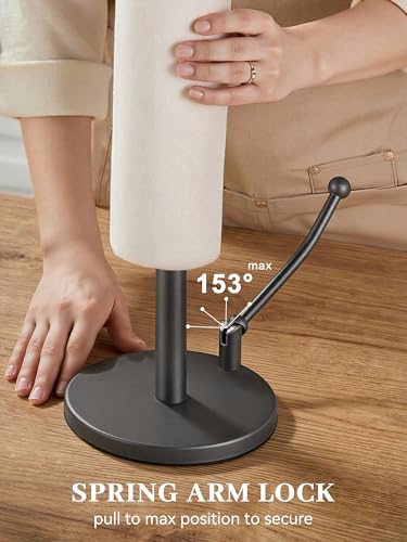SMARTAKE Paper Towel Holder Countertop, Non-Slip Weighted Base, Gray | Freestanding Kitchen Roll Dispenser, Rustproof Stainless Steel, Spring Arm for Easy Tear, Widden Top, with 4 Suction Cups - color: 04-metallic Gray