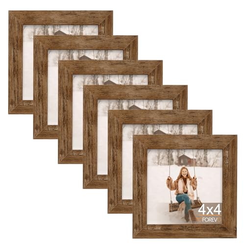 TOFOREVO 4x4 Picture Frames set of 6, Rustic Brown | Wood Grain Design, Wall Mounting or Tabletop Display, for Christmas Mother's Day Father's Day birthday - color: Rustic Wood, size: 4x4