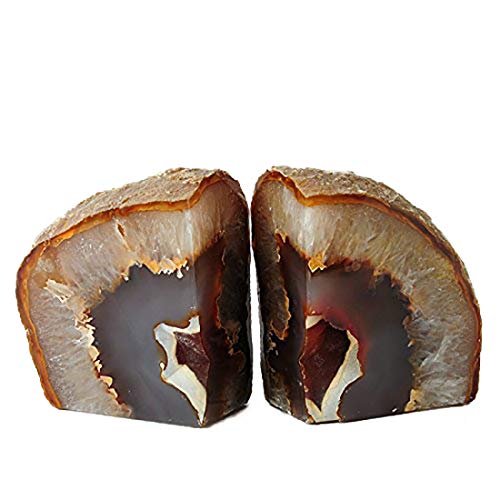 JIC Gem Natural Agate Geode Bookends Rubber Bumpers Shelf Decor 2-3 Lbs | 1 Pair Decorative Stone Book Holders for Shelves,Crystal Bookends with Anti-Slip Rubber,Small Book Stoppers for Decor Gift - color: Natural, size: 2-3LBS.
