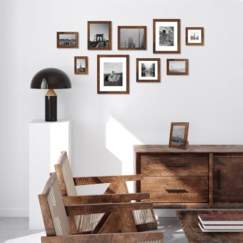 iRahmen 6x9 Picture Frame Set of 4, High Definition Real Glass Rustic Frame, 6 x 9 Wood Photo Frames for Tabletop Display and Wall Mounting - color: Dark Brown, size: 6X9