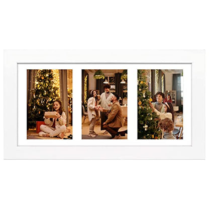 Golden State Art, Collage Picture Frame 7x14 Matted 3 4x6 Photos Wood White | Clear Real Glass Cover and White Mat, Horizontal & Vertical Display Multi Prints For Gallery Wall, Home Decor & Holiday Gift - size: 7x14 White, for (3) 4x6