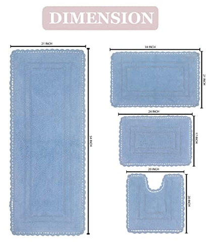 Home Weavers Casual Elegance Reversible Bathmat 100% Cotton Bathroom Rugs Set, Washable Rug, Extra Soft and Absorbent Bath Rug, Kitchen Mat, Bath Mat Set, Non Slip Mat, 4 Piece Set with Runner, Blue - color: Blue, size: 1'9" x 4'6" (Rectangle, Contour)