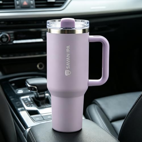 Insulated Tumbler, Lavender, 40 oz | Stainless Steel Vacuum, Handle and Straw, Leak Resistant Lid, Fits Car Cup Holder - color: Orchid Purple, size: 40 oz