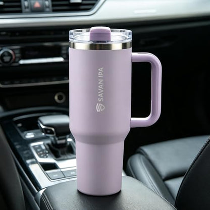 Insulated Tumbler, Lavender, 40 oz | Stainless Steel Vacuum, Handle and Straw, Leak Resistant Lid, Fits Car Cup Holder - color: Orchid Purple, size: 40 oz