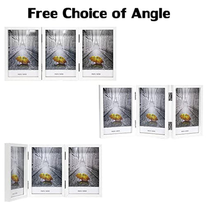 WUTL 3 Picture Frame Triple Collage 5x7 Frames with Real Glass White | Trifold Photo Frame, Hinged Foldable, Crystal Clear Real Glass - color: White, size: 5x7