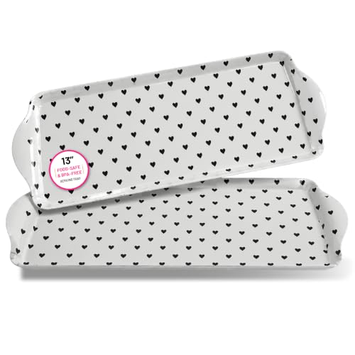 Black Heart Melamine Serving Tray with Handles Lightweight Party Platter | By Sprinkles & Confetti Shatter-Resistant BPA-Free Dishwasher Safe Charcuterie Desserts Appetizers Entertaining Holiday - color: Black Heart