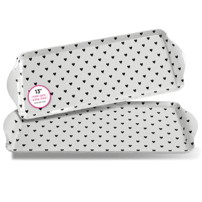 Black Heart Melamine Serving Tray with Handles Lightweight Party Platter | By Sprinkles & Confetti Shatter-Resistant BPA-Free Dishwasher Safe Charcuterie Desserts Appetizers Entertaining Holiday - color: Black Heart