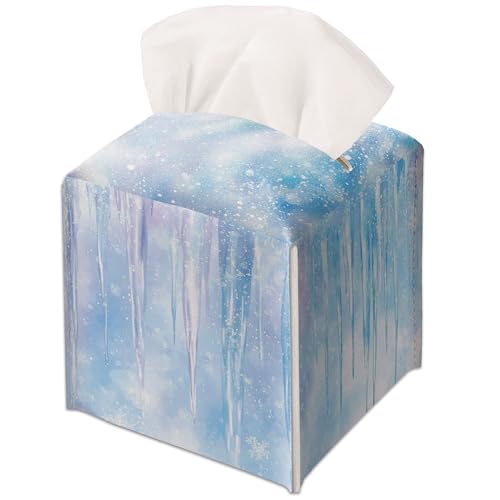 Modern Square Leather Tissue Box Cover/Case Holder Gifts for Women Family and Friends, Decorative Holder/Organizer for Bathroom Kitchen Nightstand Office Home (Christmas Snowflakes) - color: Christmas Snowflakes