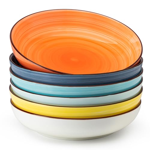 Sweese 6-Pack Ceramic Pasta Bowls, Multicolor Extra Large 30.0 Fl Oz, High-Grade Durable Professional Quality - color: Multicolor
