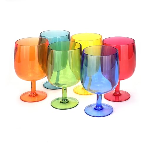 Yalin Set of 6 Unbreakable 12 oz Acrylic Plastic Wine and Water Tumbler Stackable Goblets. (Multicolor, 12 oz) - color: Multicolor, size: 12 oz