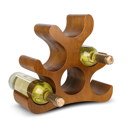 Countertop Wine Rack - 6 Bottle Wooden Wine Rack - Freestanding Wine Bottle Holder Stand - Wine Storage Rack for Cabinet Pantry Bar Kitchen - color: Yellowish Brown