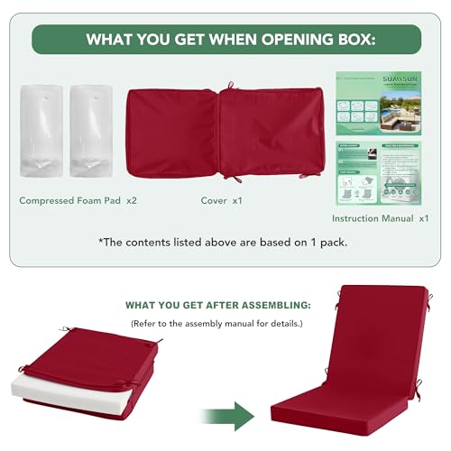 Summsun Patio Dining Seat Cushions Set of 4, 20 x 20 Inch, Burgundy | High Back, High-Resilience Foam, Non-Slip Bottom, Water Resistant, Removable Cover, Tie Straps, Fit for Adirondack, Rocker - color: Burgundy