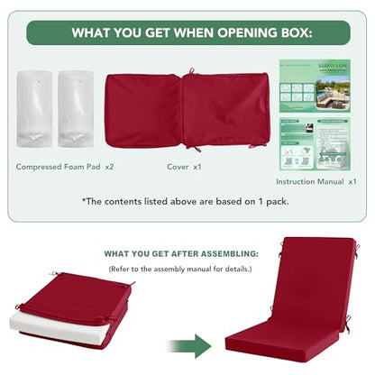 Summsun Patio Dining Seat Cushions Set of 4, 20 x 20 Inch, Burgundy | High Back, High-Resilience Foam, Non-Slip Bottom, Water Resistant, Removable Cover, Tie Straps, Fit for Adirondack, Rocker - color: Burgundy