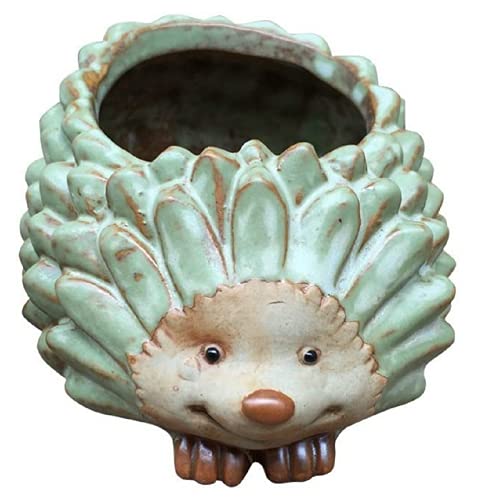 Cute Animal Shaped Vase Pot Home Decoration for Small Succulent Plants Cartoon Flower Pot Ceramic Succulent Planter with Drainage Hole Succulent Holder (Small Hedgehog) - size: Small Hedgehog