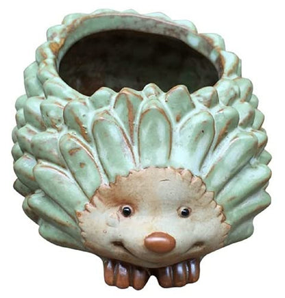 Cute Animal Shaped Vase Pot Home Decoration for Small Succulent Plants Cartoon Flower Pot Ceramic Succulent Planter with Drainage Hole Succulent Holder (Small Hedgehog) - size: Small Hedgehog