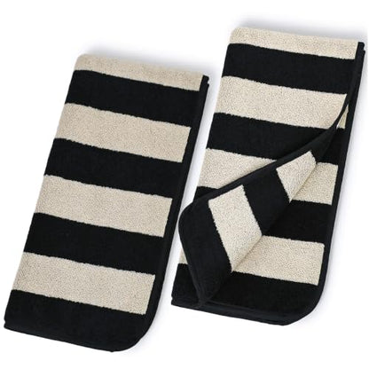 2-Piece Hand Towels for Bathroom Kitchen Decor - Black & Cream Stripe | Hand Towel, Cotton Soft for Spa Gym Travel, 13 x 29