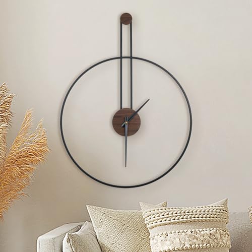 DRELIFAM Modern Wall Clock Large Wall Clocks with Walnut Dial Silent Non-Ticking for Living Room Home Decor Bedroom Kitchen Office - color: Black, size: Large