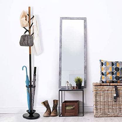 MyGift Freestanding Metal Entryway Coat Rack and Umbrella Stand with Sturdy Round Base and 6 Faux Wood Hanger Hooks - color: Black