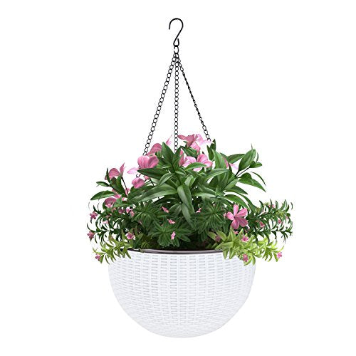 Vencer 11 Inch Round Resin Self Watering Hanging Basket,Water Indicator,Modern Decorative Planter Pot for All House Plants,White,VF-050 - color: White
