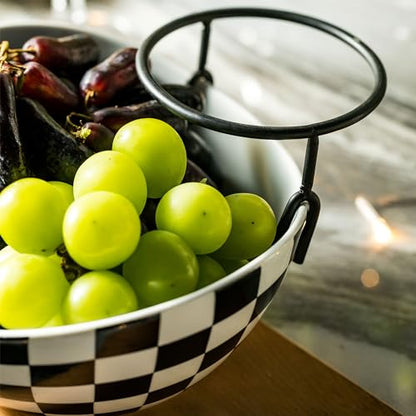 Miamolo Tiered Serving Bowls, Chip and Dip Serving Set, Hosting Essentials | Serving Platters and Tray for Appetizer, with Removable Stand, Party Entertaining, Black White Checkered, Microwave Oven Safe - color: Black and White Pattern, size: 2-Tier Set (