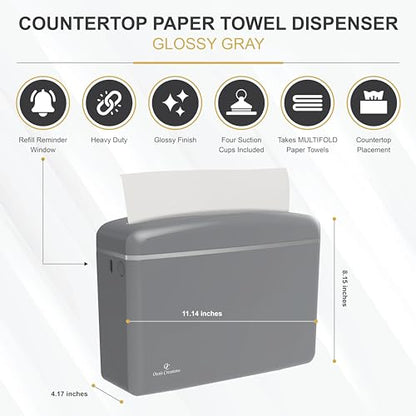 Countertop Multifold Hand Paper Towel Dispenser by Oasis Creations, Single Sheet Dispensing – Glossy Gray - color: Gray