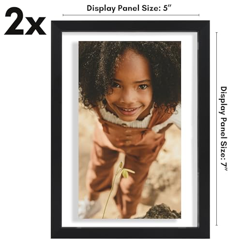 Americanflat 5x7 Floating Picture Frame 2-Pack - Metal - Black | Photo floats between two shatter-resistant glass panels, also fits a 4x6 photo with a floating border