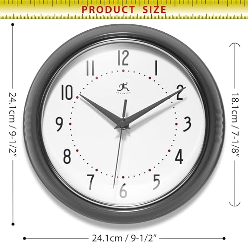 Infinity Instruments LTD. Retro Round Aluminum Wall Clock, Oyster Grey, 9.5" - color: Oyster Grey, size: 9.5 Inch