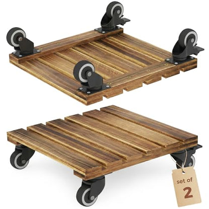 Bamworld 14 Inch Large Plant Stand Wood Plant Caddy with Wheels Heavy Duty Plant Dolly with 360 Lbs Capacity, 360° Lockable Wheels for Large Plant Pots, Indoor and Outdoor Use 2-Pack - size: 14inch-Square-2 pack