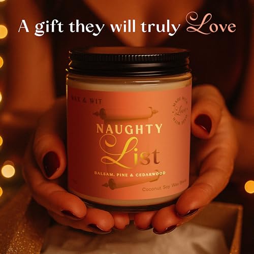 Wax & Wit Christmas Candles Scented – Balsam, Pine, Cedarwood – Fall Candle, Perfect Holiday, Winter, Xmas, Autumn Gifts – 9oz, Soy Wax, 50 Hour Burn - color: Naughty List