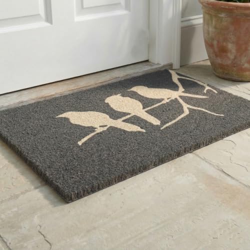 Fab Habitat Non Slip Doormat - Durable, Thin - Natural Coir & Rubber - Entryway, Front Door, Porch, Patio - Birds on Branch Gray (18" x 30" Non-Slip) - color: Birds on Branch, size: Large (18 x 30 inch) - Extra Thin, Low Profile
