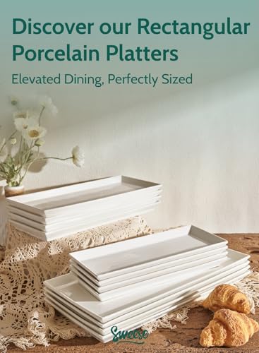 Sweese White Serving Platters, Porcelain Serving Trays for Parties, Large Rectangular Plates - 15.5 Inch, Set of 4 - size: 15.5 Inch
