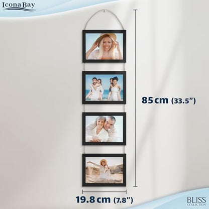 5x7 Wall Hanging Picture Frames Collage with 4 Openings - Basic Black - Casual Style Engineered Wood Frames - Wall Mount Only - Bliss Collection - color: Basic Black, size: 5x7