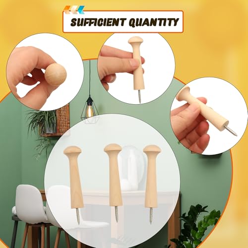 36 Pcs Wooden Shaker Peg Unfinished Wood Shaker Racks DIY Wood Wall Hooks with Screws for Hanging Clothes Hats, 3.62 Inches