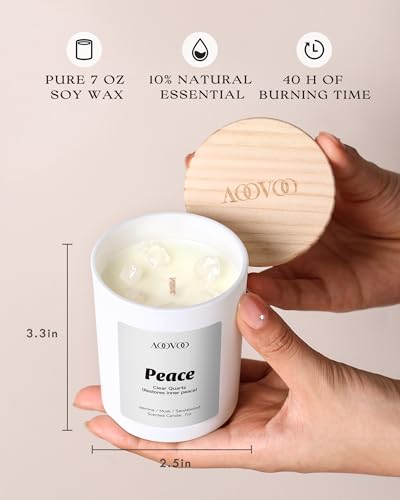 AOOVOO Stress Relief Candles Set for Women - 4 Pack Candle for Home Scented | 28 oz Soy Wax 200h Burn, Aromatherapy Candle with Crystal, Peace/Kyanite Tranquility /Amethyst Calm /Lapis Lazuli Serenity - style: Stress Relief Candles Set