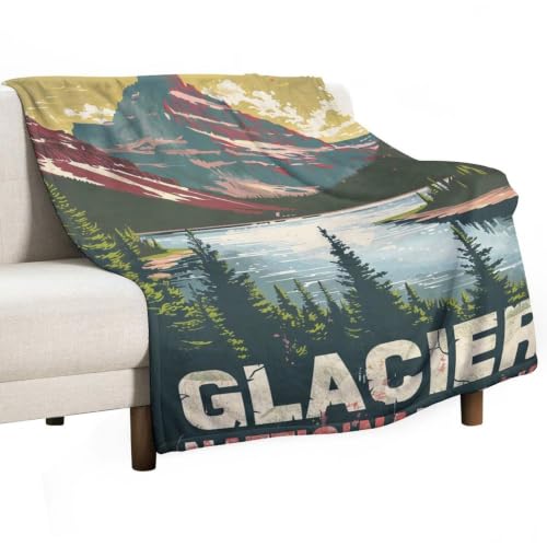 Mid Century Glacier National Park 03 Flannel Blankets Fleece Soft Throw Lightweight Plush Gifts for Couch, Bed, Cozy Sofa Plush, Chair, Lovers 40x50in(100x125cm) - color: Style, size: 40x50in(100x125cm)