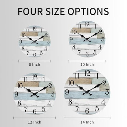 KECYET 12 Inch Wall Clock Battery Operated Silent Non Ticking Coastal | Round analog clock; large easy-read dial for bathroom, kitchen, bedroom & living room; 1 AA battery (not included) - color: Blue, size: 12"