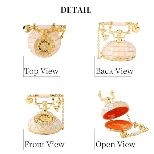 QIFU Hand Painted Small White Telephone Style Enameled Trinket Box Hinged, Unique Gift for Family - color: T3 White
