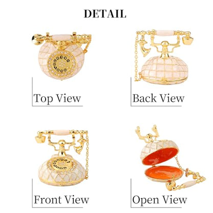 QIFU Hand Painted Small White Telephone Style Enameled Trinket Box Hinged, Unique Gift for Family - color: T3 White