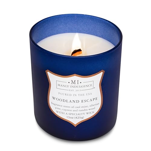 Manly Indulgence Woodland Escape Scented Candles for Men, 15 oz Wooden Wick, Premium Soy Blend Wax, 60H Burn, Candles for Home Scented - Made in The USA - color: Woodland Escape
