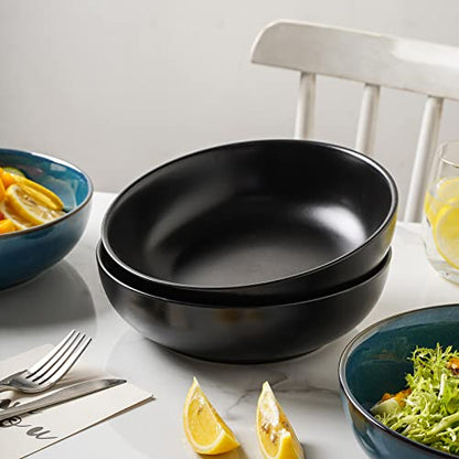 Selamica Ceramic Pasta Bowls Set of 4,Stackable Serving Bowl, Microwave Dishwasher Safe, Matte Black - color: Matte Black, size: 8 Inch
