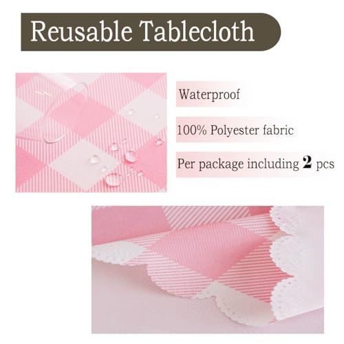 MANGATA CASA 2Pcs Pink Gingham Tablecloth for Rectangle Tables-Checkered Table Cloth Waterproof Kitchen & Table Linens-Polyester Buffalo Plaid Wrinkle Free Table Cover(Baby Pink 60x72in) - color: Baby Pink, size: 60x72inch/2 pack