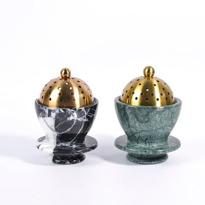 Sissi & yaya Marble Incense Burner with Brass Lid, 10 x 13.5 cm, Meditation and Spa Decor (Green) - color: Green