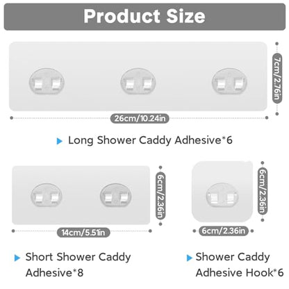 20 Pack Shower Caddy Adhesive Replacement, Strong Adhesive Hooks for Shower Caddy, Waterproof Shower Adhesive Strips, No Drilling,for Bathroom Storage Shelves and Kitchen Racks - color: Transparent-20 Pack