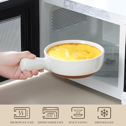 MALACASA 23 Oz French Onion Soup Bowls With Handles, Ceramic Soup Crocks for Cereal, Pasta, Beef Stew, Chilli, Oven Microwave Dishwasher Safe, Set of 4, White, Series TARA - color: White