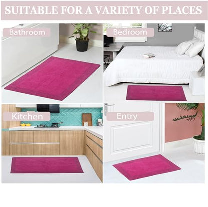 Home Weavers Luxury Collection 100% Cotton Reversible Bathroom Rugs Set, Washable Rug, Extra Soft and Absorbent Bath Rug, Kitchen Mat, 2 Piece Set(S+M), Hot Pink - color: Hot Pink, size: 2 Piece Set(S+M)