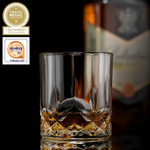Whiskey Chilling Stones Gift Set - 6 Handcrafted Premium Granite Round Sipping Rocks - 2 Crystal Glass Tumblers - Hardwood Presentation & Storage Tray - Elegant Gold Foil Gift Box by R.O.C.K.S.