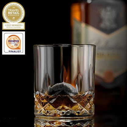 Whiskey Chilling Stones Gift Set - 6 Handcrafted Premium Granite Round Sipping Rocks - 2 Crystal Glass Tumblers - Hardwood Presentation & Storage Tray - Elegant Gold Foil Gift Box by R.O.C.K.S.