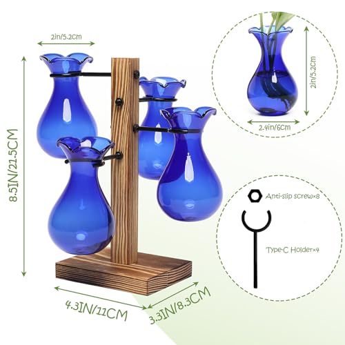 Plants Propagation Stations Bulb Glass Propagation Birthday Gift for Women | Garden Plant Lovers - 4 Bulb - color: Blue