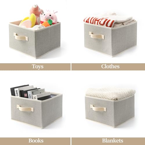 Storage Baskets, 11-Inch Woven Fabric Bins, Storage Cubes with Reinforced Handles, Organizer Bins for Closet Shelves, Foldable, for Toys, Clothes, Natural Beige (3PCS/Beige-11*11*7.8inch)